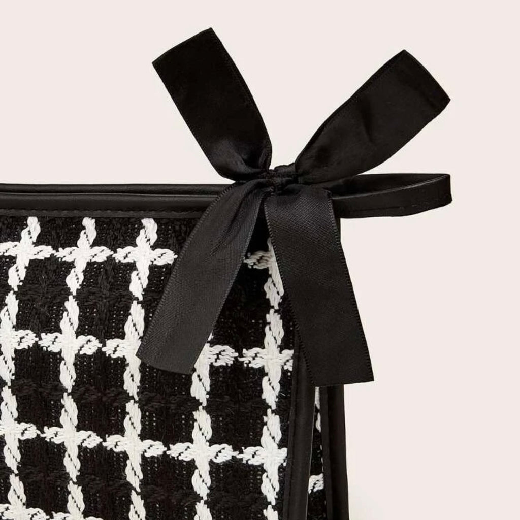 Tweede Check Cosmetic Bag with Bow - Chic & Elegant Organizer