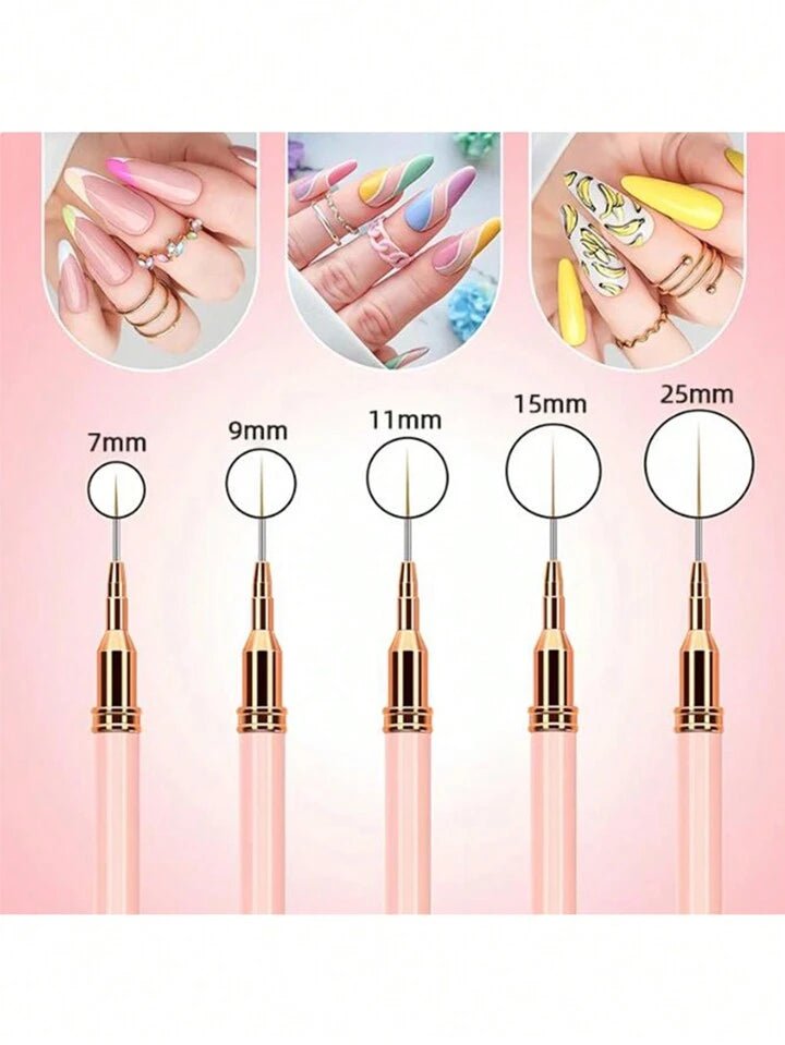 Precision Liner Nail Art Brush – 5pc Pink Handle Set