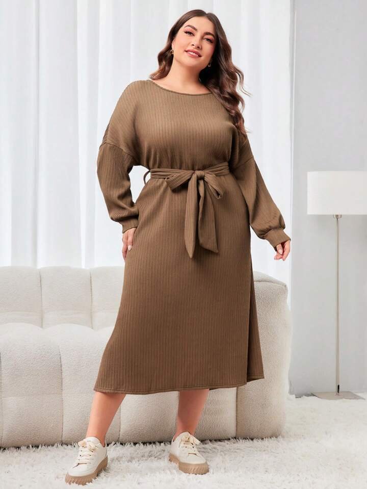 Ribbed Belted Midi Dress - Casual & Comfortable