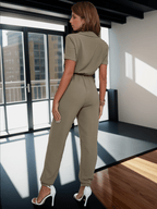 Eilly Bazar Zip Front Tie Waist Flap Pocket Shirt Jumpsuit XD21
