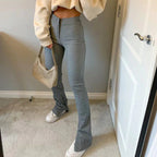 Elastic High Waist Long Trousers Split Side Skinny Pencil Pants - XD21