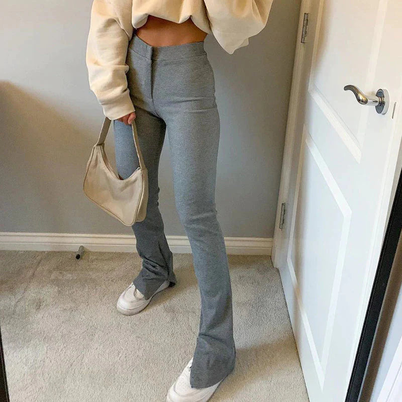 Elastic High Waist Long Trousers Split Side Skinny Pencil Pants - XD21