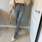 Elastic High Waist Long Trousers Split Side Skinny Pencil Pants - XD21