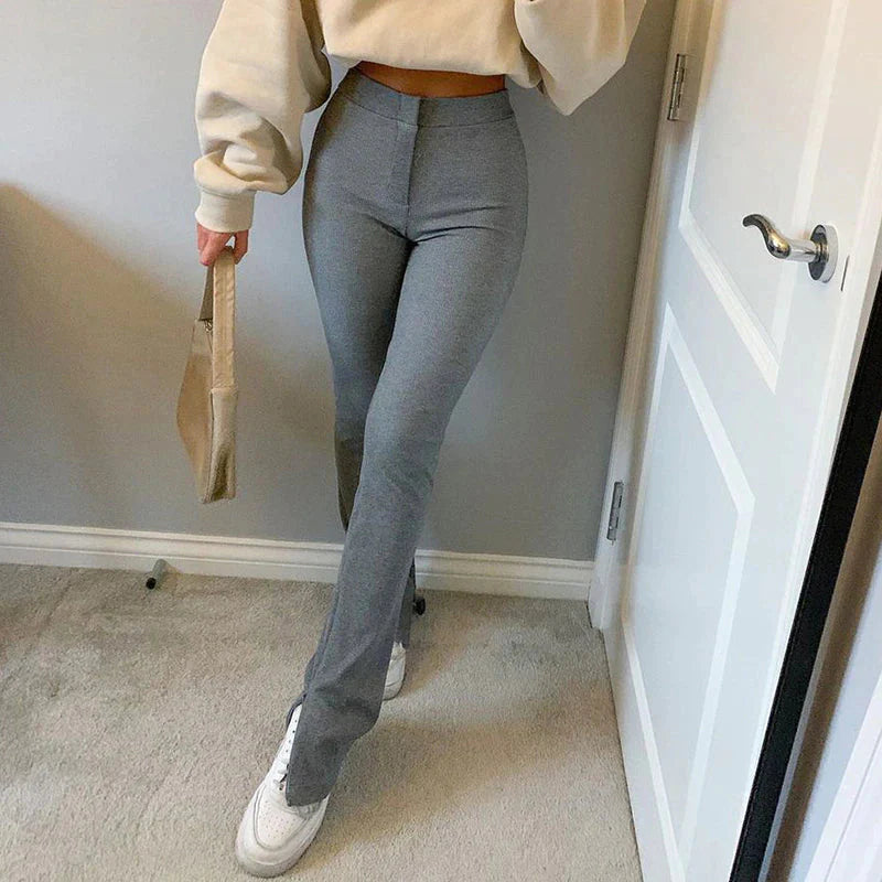 Elastic High Waist Long Trousers Split Side Skinny Pencil Pants - XD21