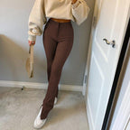 Elastic High Waist Long Trousers Split Side Skinny Pencil Pants - XD21