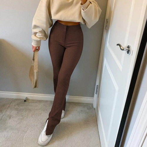Elastic High Waist Long Trousers Split Side Skinny Pencil Pants - XD21