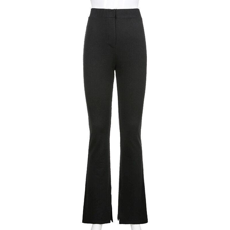 Elastic High Waist Long Trousers Split Side Skinny Pencil Pants - XD21
