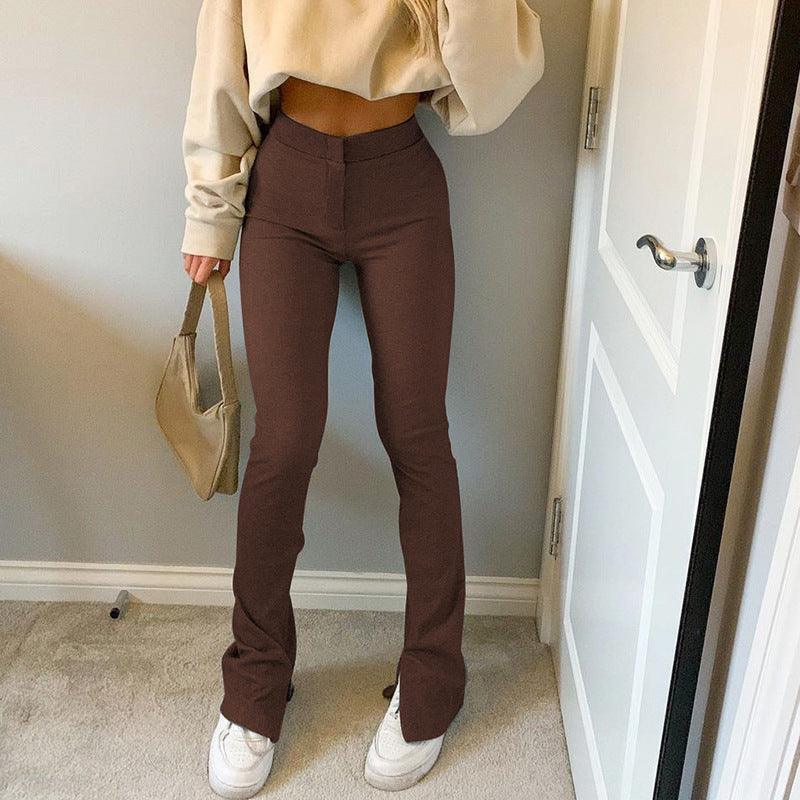 Elastic High Waist Long Trousers Split Side Skinny Pencil Pants - XD21