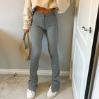 Elastic High Waist Long Trousers Split Side Skinny Pencil Pants - XD21