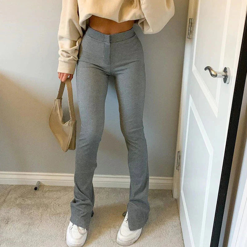 Elastic High Waist Long Trousers Split Side Skinny Pencil Pants - XD21