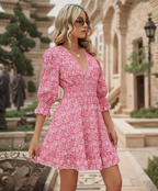 Elastic Waist Ruffle Floral Mini Dress XD21