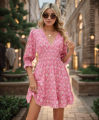 Elastic Waist Ruffle Floral Mini Dress XD21