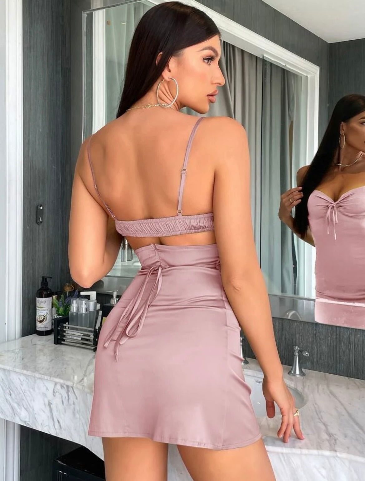 Elegant Backless Mini Satin Dress XD21