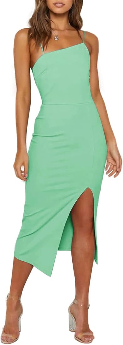 Elegant Bodycon Split Spaghetti Midi Dress XD21