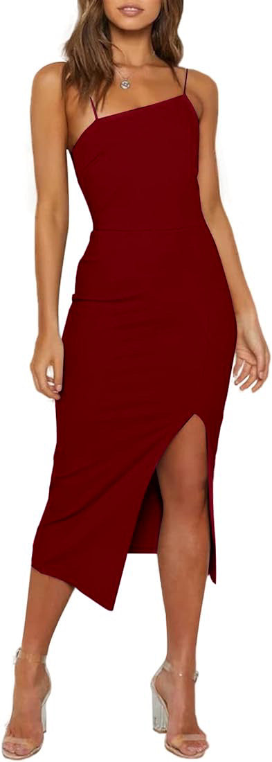 Elegant Bodycon Split Spaghetti Midi Dress XD21