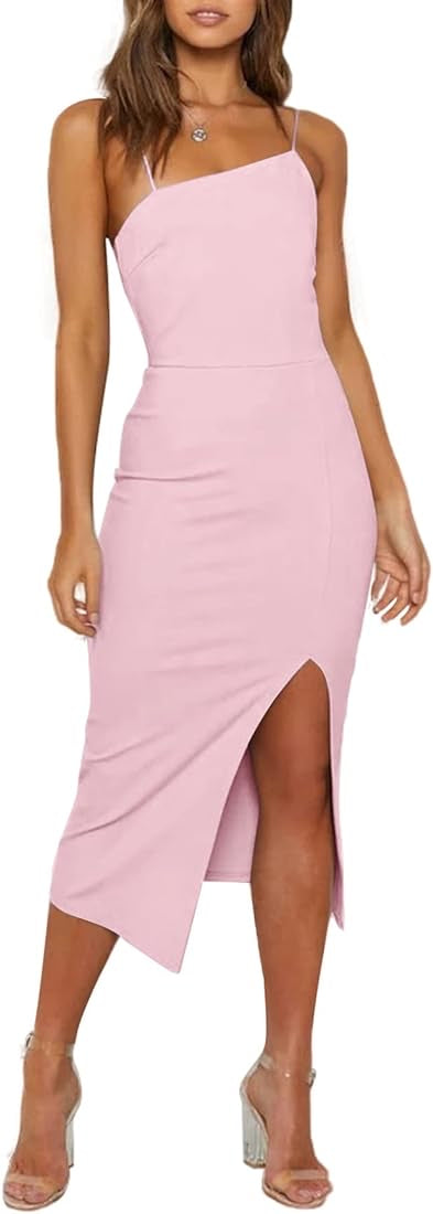 Elegant Bodycon Split Spaghetti Midi Dress XD21