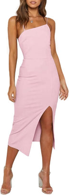 Elegant Bodycon Split Spaghetti Midi Dress XD21
