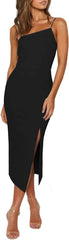 Elegant Bodycon Split Spaghetti Midi Dress XD21