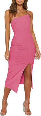 Elegant Bodycon Split Spaghetti Midi Dress