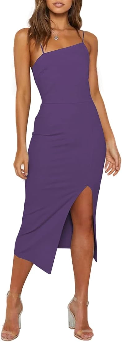 Elegant Bodycon Split Spaghetti Midi Dress XD21