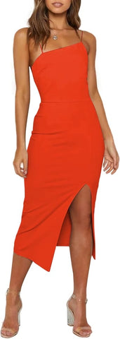 Elegant Bodycon Split Spaghetti Midi Dress XD21