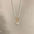 legant Big White Imitation Pearl Bead Necklace Crystal Heart Shell Pendant - XD21