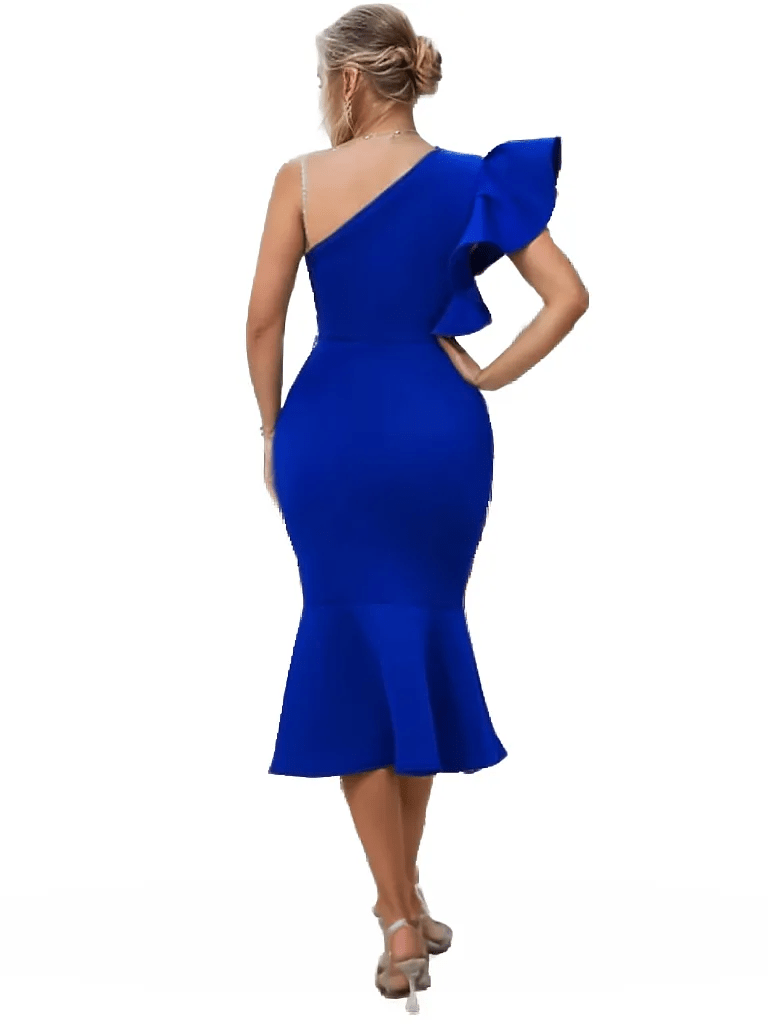 Long Side Ruffled Dress Elegant Ruffles Long Side Slit Midi Dress - XD21