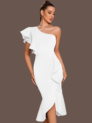 Elegant Ruffles Long Side Slit Midi Dress XD21