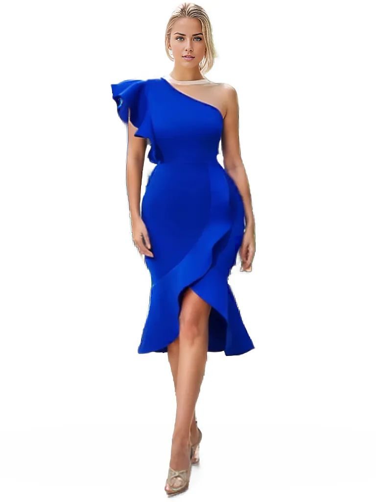 Elegant Ruffles Long Side Slit Midi Dress XD21