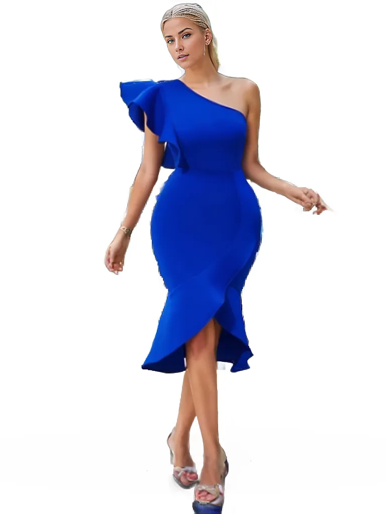 Elegant Ruffles Long Side Slit Midi Dress XD21