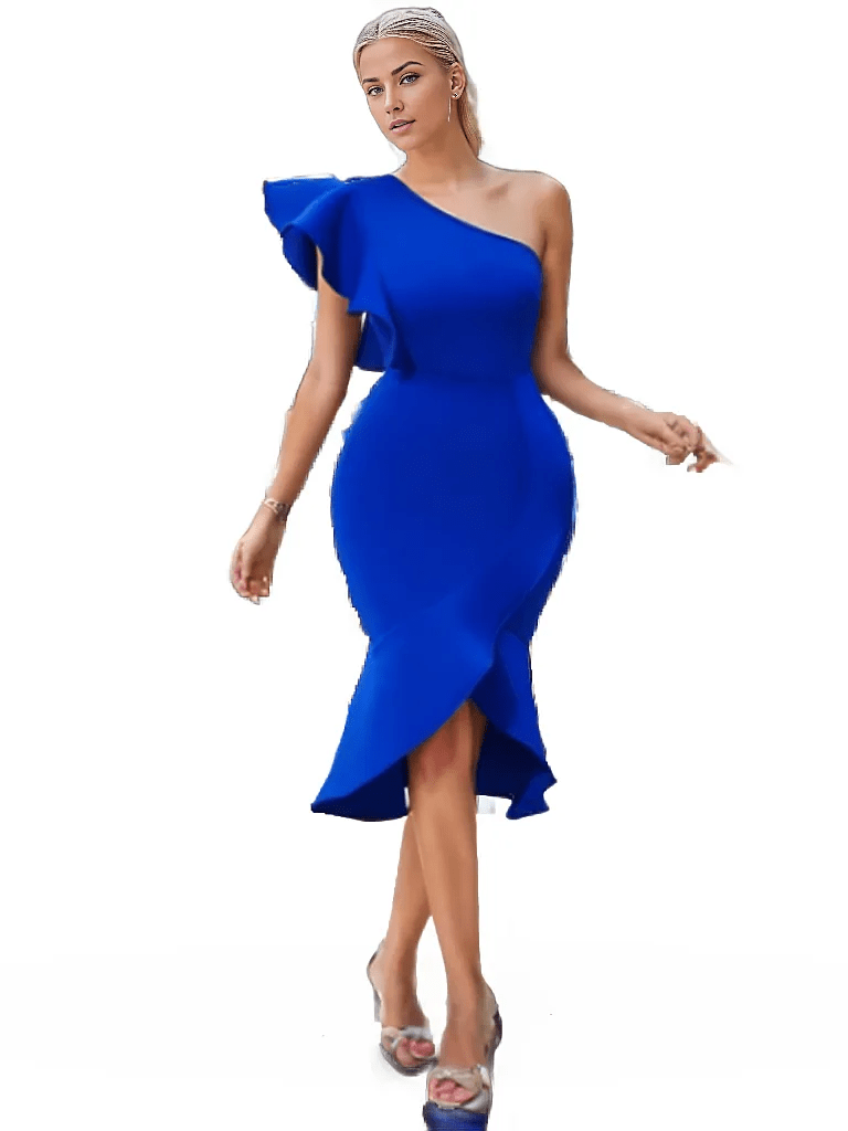 Long Side Ruffled Dress Elegant Ruffles Long Side Slit Midi Dress - XD21