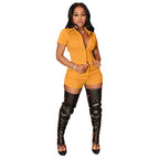 Elegant Turn-down Collar Button Short Two Piece Set XD21