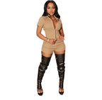 Elegant Turn-down Collar Button Short Two Piece Set XD21