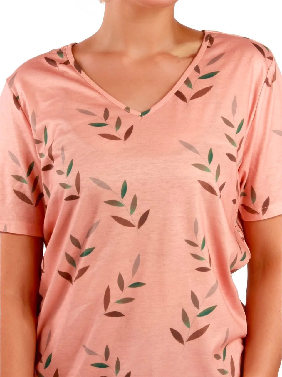 Leaf Printed V-Neck T-Shirt