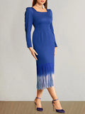 Blue Ombre Fringe Midi Dress - Elegant & Stylish