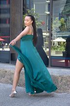 Solid Split Thigh Shoulder Cami Bridesmaid Dress
