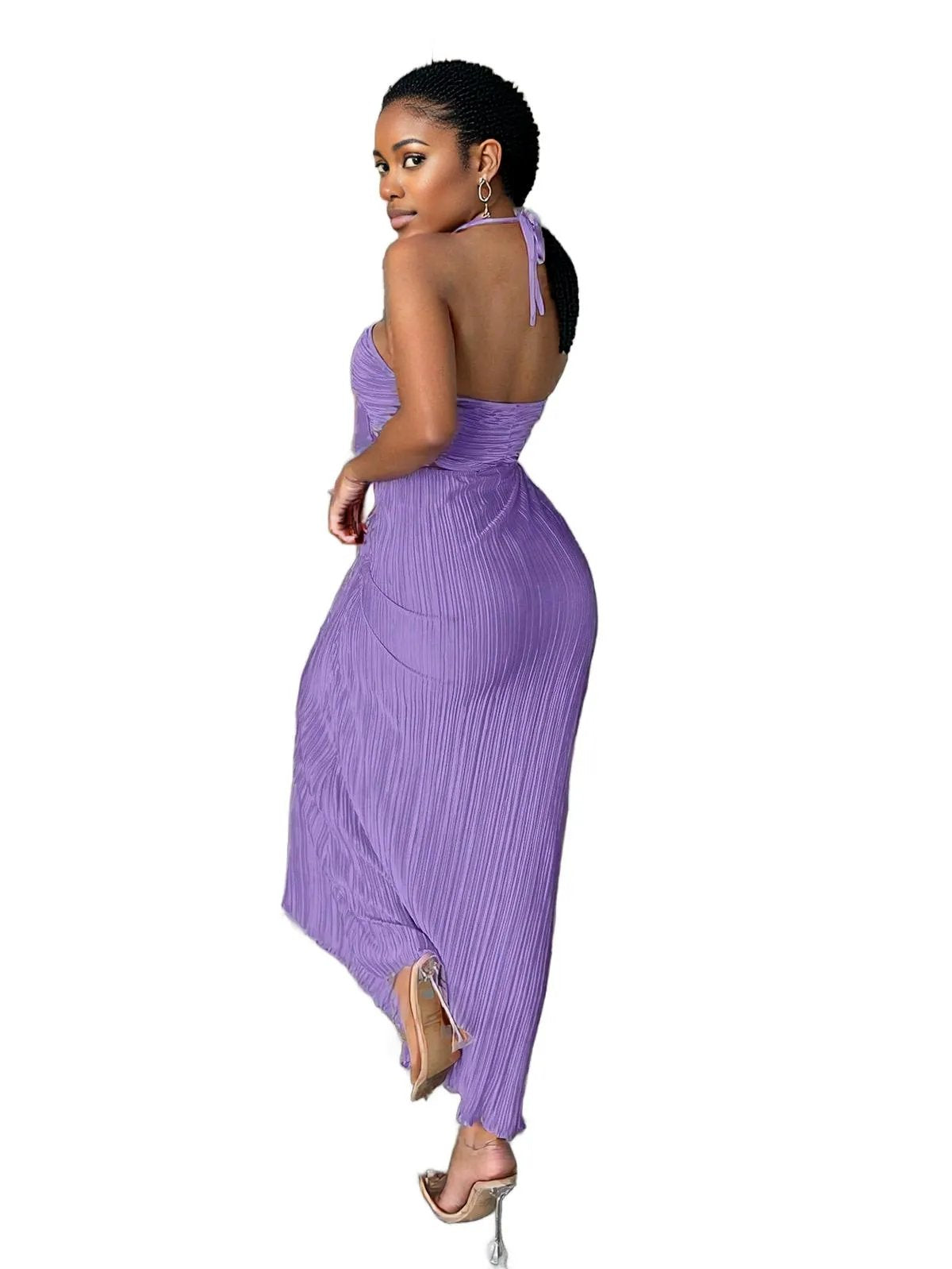 Halter Cutout Pleated Maxi Dress 