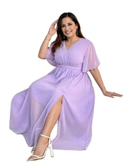 Elegant Sunny Belle Plus Size Chiffon V-Neck Dress – Flowy & Stylish