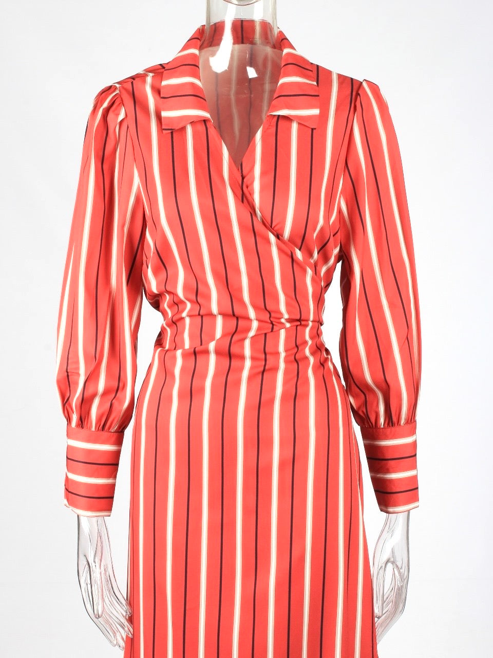 Striped Wrap Plus Size Shirt Midi Dress