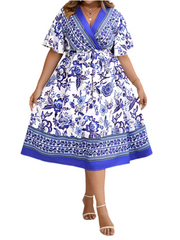 Elegant Blue & White Floral Dress - Perfect for Summer