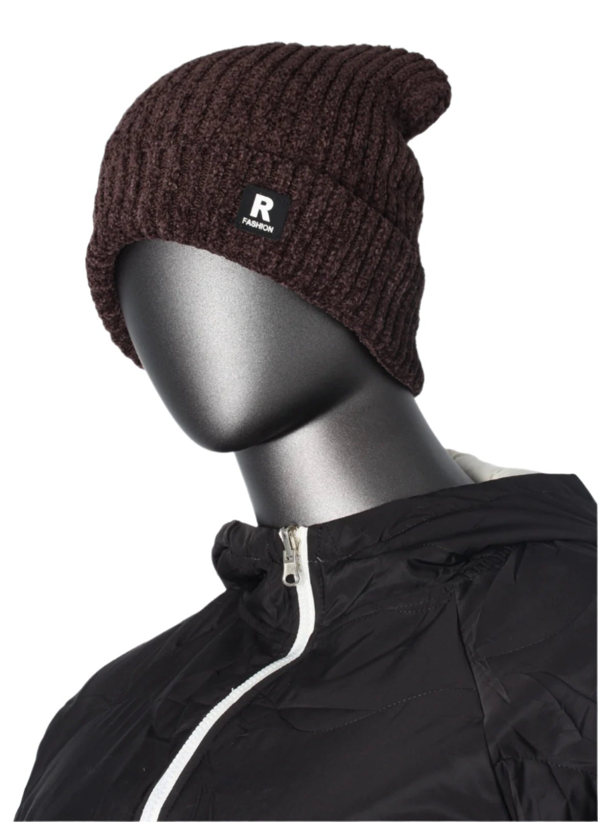 Thick Ribbed Beanie with Fleece Lining – R Logo Style