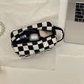 Checkered Rectangular Makeup Travel Bag - Stylish & Spacious Organizer
