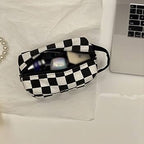 Checkered Rectangular Makeup Travel Bag - Stylish & Spacious Organizer