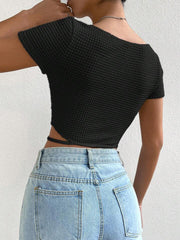 Scoop Neck Cut Out Detail Crop Tee