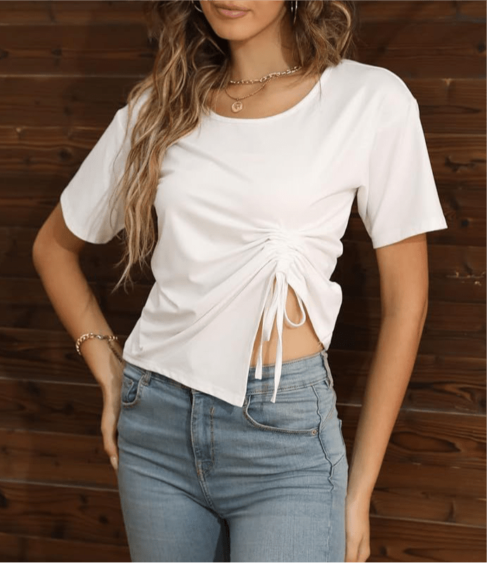 Womens Drawstring Side Asymmetrical T-shirt