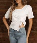 Womens Drawstring Side Asymmetrical T-shirt