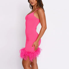 Feather Party Spaghetti Strap Mini Dress XD21