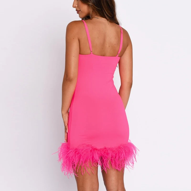 Feather Party Spaghetti Strap Mini Dress XD21