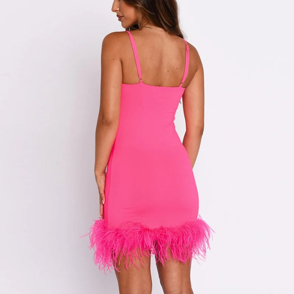 Feather Party Spaghetti Strap Mini Dress
