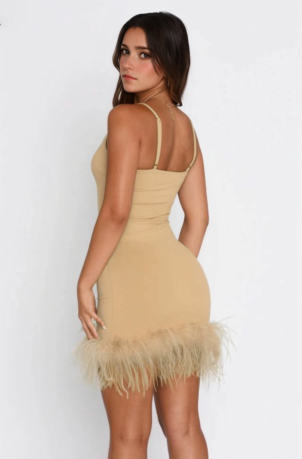 Feather Party Spaghetti Strap Mini Dress XD21